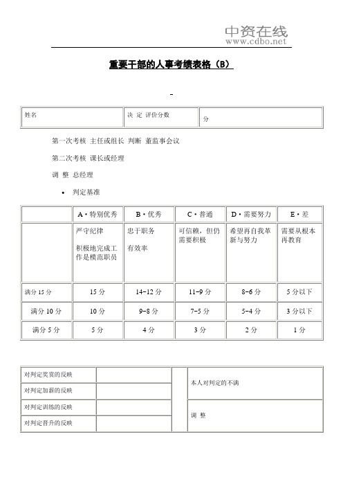 重要干部的人事考绩表格(B)