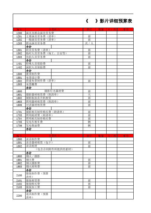 电影详细预算表