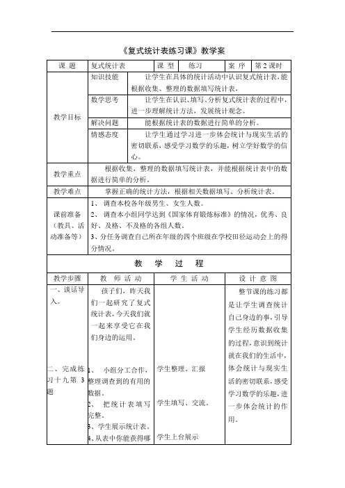 1小学数学五年级上册第十单元《复式统计表练习》教案+反思+实录