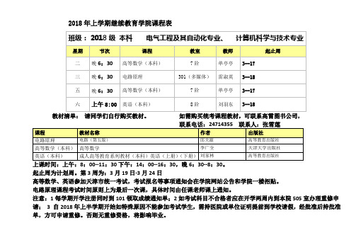 2018年上学期继续教育学院课程表