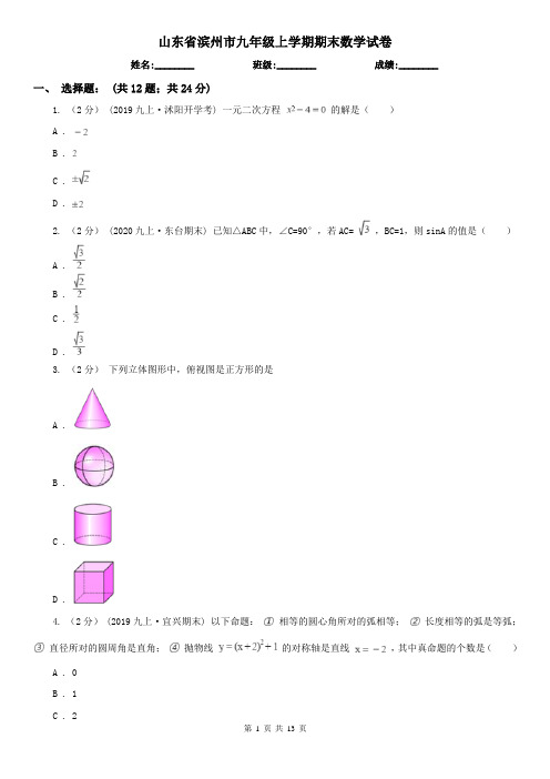 山东省滨州市九年级上学期期末数学试卷