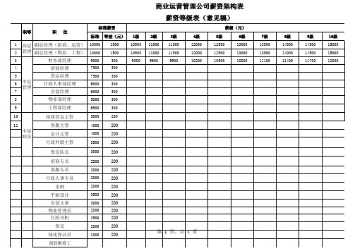 商业运营管理公司薪资架构表样本