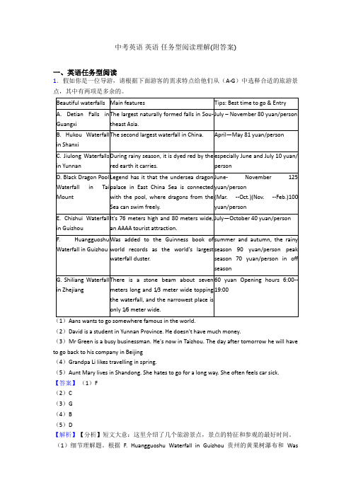 中考英语 英语 任务型阅读理解(附答案)