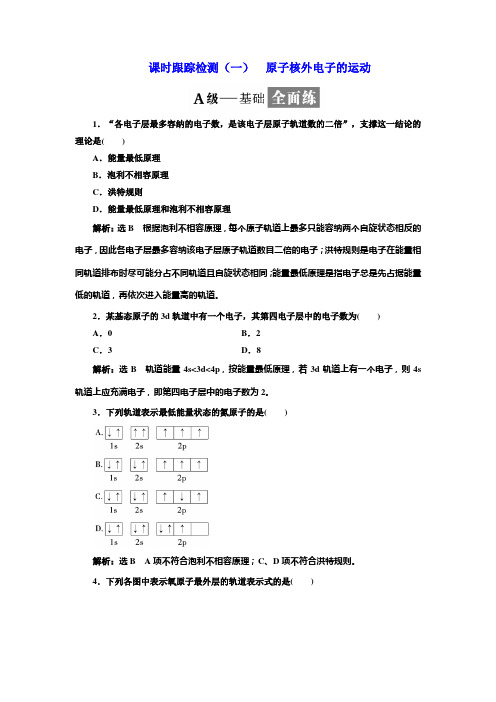 2017-2018学年苏教版选修3 2.1原子核外电子的运动 作业