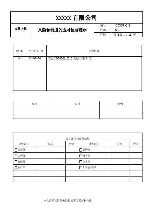 风险和机遇的应对控制程序