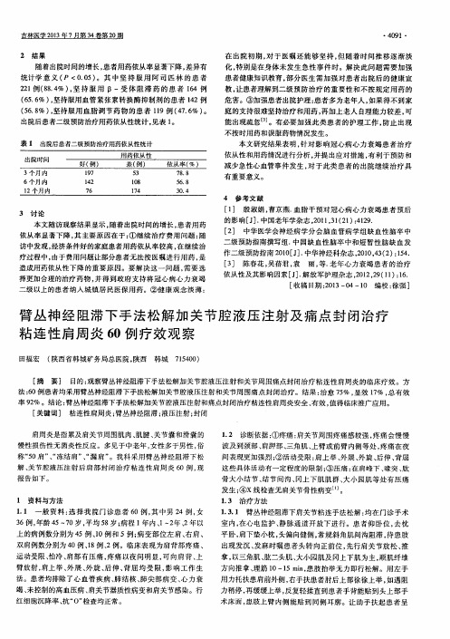 臂丛神经阻滞下手法松解加关节腔液压注射及痛点封闭治疗粘连性肩周炎60例疗效观察