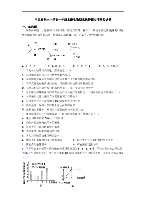 河北省衡水中学高一年级上册生物期末选择题专项模拟试卷