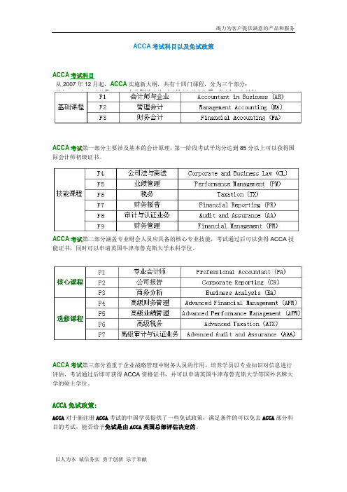 ACCA考试科目以及免试政策