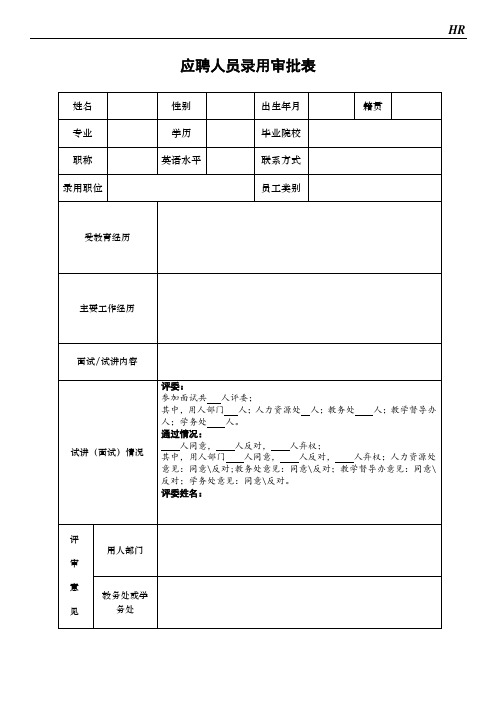 应聘人员录用审批表