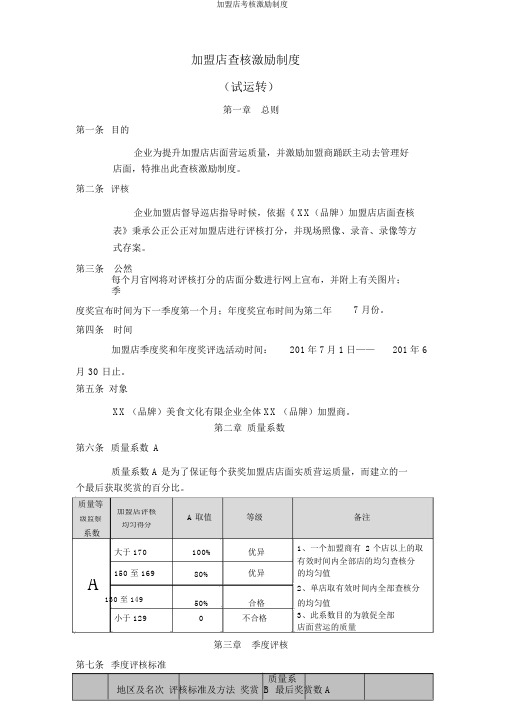 加盟店考核激励制度