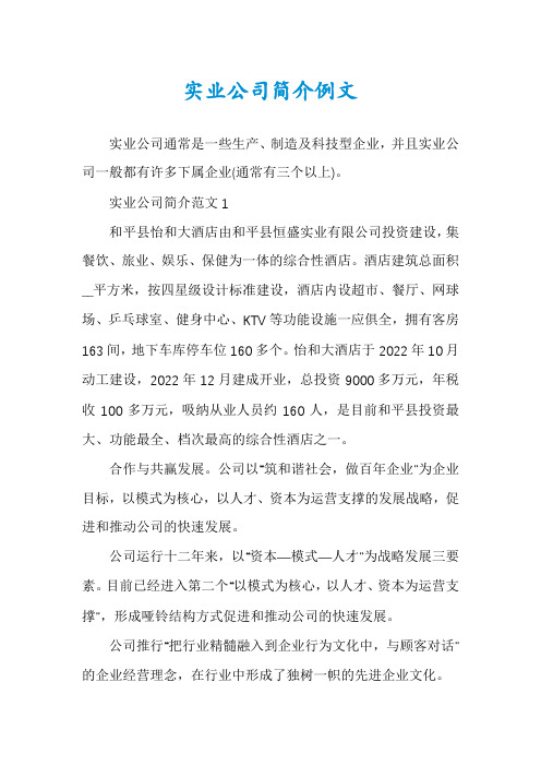 实业公司简介例文