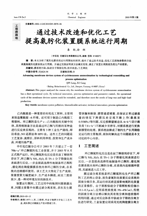 通过技术改造和优化工艺提高氨肟化装置膜系统运行周期