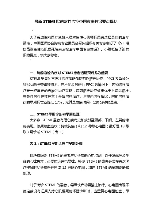 最新STEMI院前溶栓治疗中国专家共识要点概括