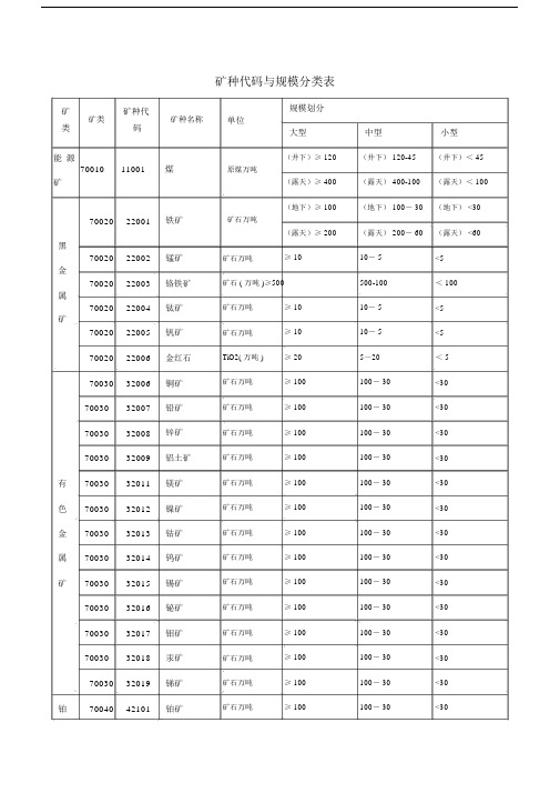 矿种代码与规模分类表.doc