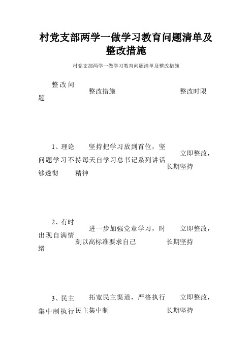 村党支部两学一做学习教育问题清单及整改措施