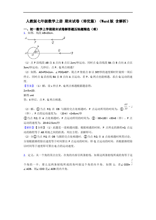 人教版七年级数学上册 期末试卷(培优篇)(Word版 含解析)