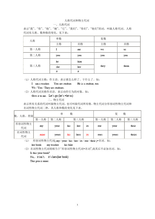 人称代词和物主代词综合复习