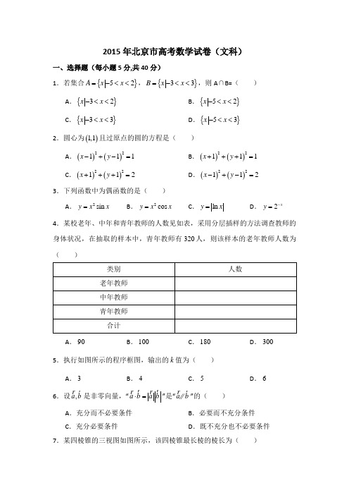 2015年北京市高考数学试卷(文科)