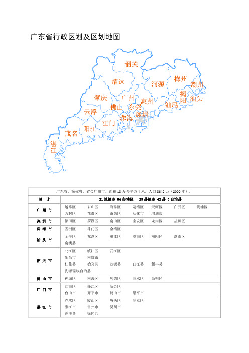 广东省行政区划及区划地图