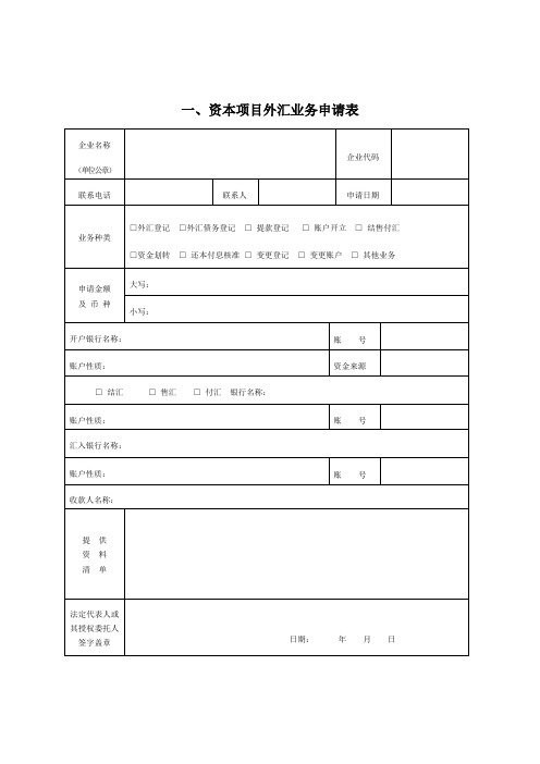 资本项下各类表格