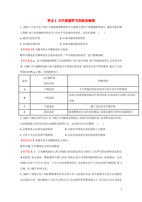 2017_2018学年高中历史考点2古代希腊罗马的政治制度含2014年高考试题人民版20170916