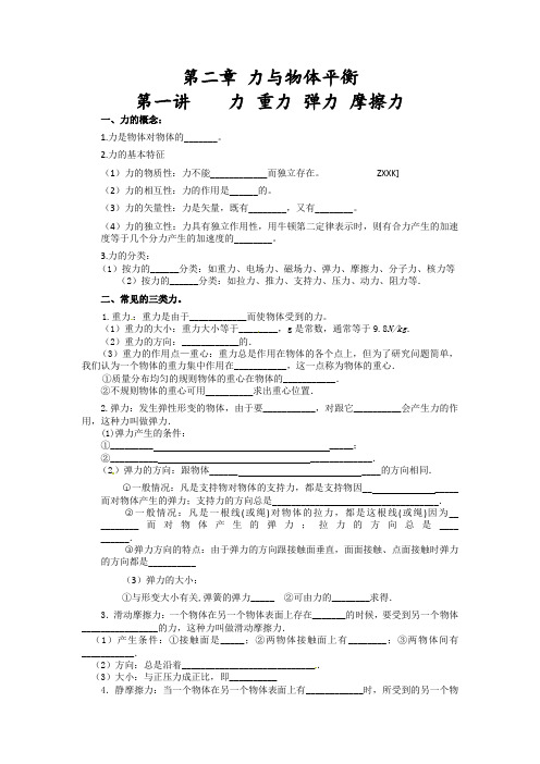 湖南省临湘一中2012届高三物理一轮复习学案(新人教版)：必修1 第2章 第1讲 力 重力 弹力 摩擦力