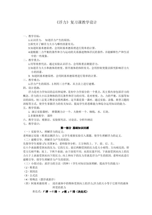 人教版八年级物理下册第十章浮力复习教案设计