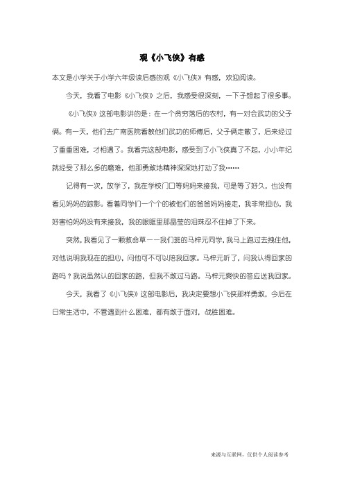 小学六年级读后感:观《小飞侠》有感