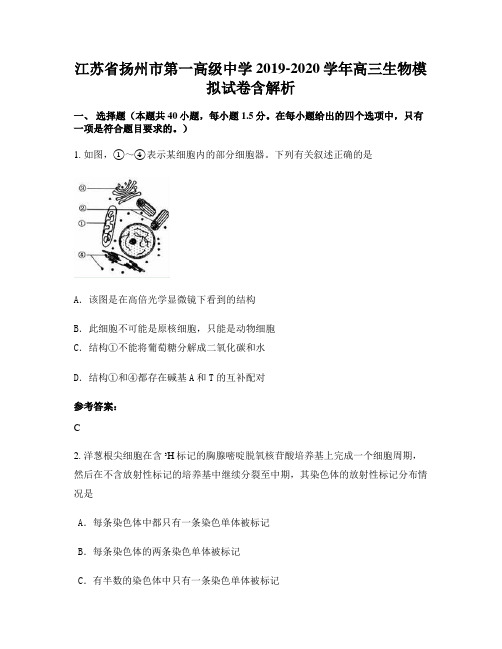 江苏省扬州市第一高级中学2019-2020学年高三生物模拟试卷含解析