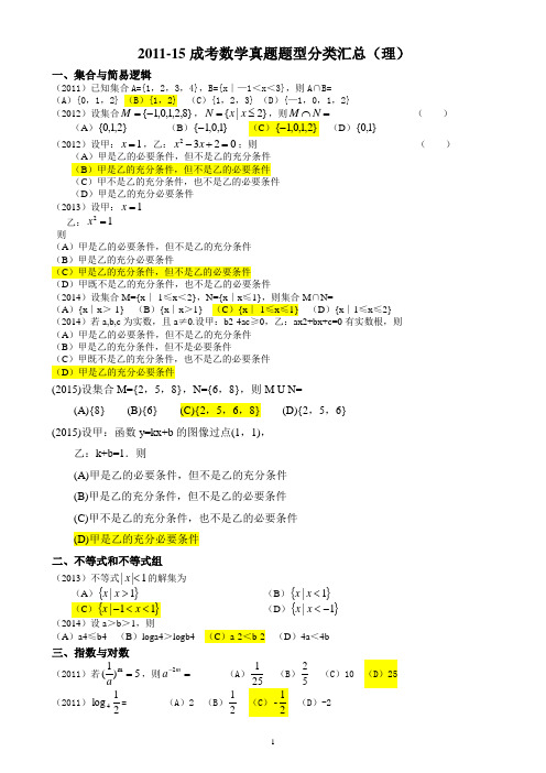 2011-2015历年成人高考数学真题分类汇总(理)