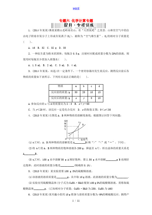【南方新中考】2015中考化学 第二部分 专题提升 专题六 化学计算专题检测复习