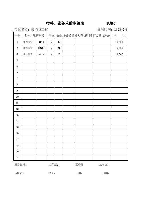 工程材料采购申请单