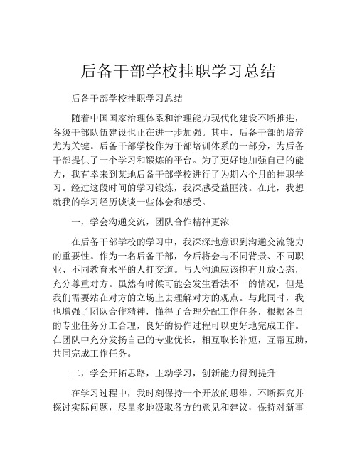 后备干部学校挂职学习总结