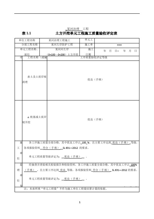 土方开挖单元工程施工质量验收评定表