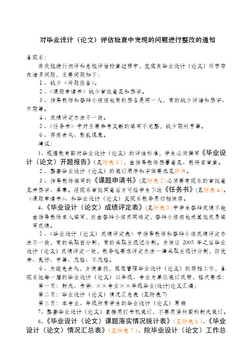 对毕业设计(论文)评估检查中发现的问题进行整改的通知