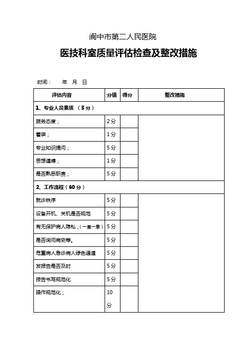 医技科室质量评估检查及整改措施(表格)