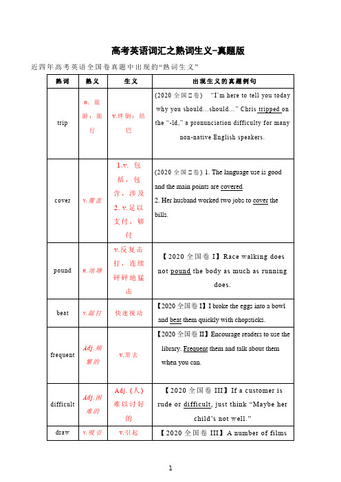 高考英语常考熟词生义- 高三英语一轮复习素材