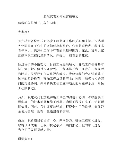 监理代表如何发言稿范文