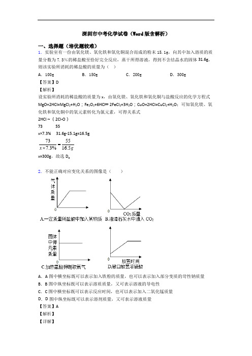 深圳市中考化学试卷(Word版含解析)