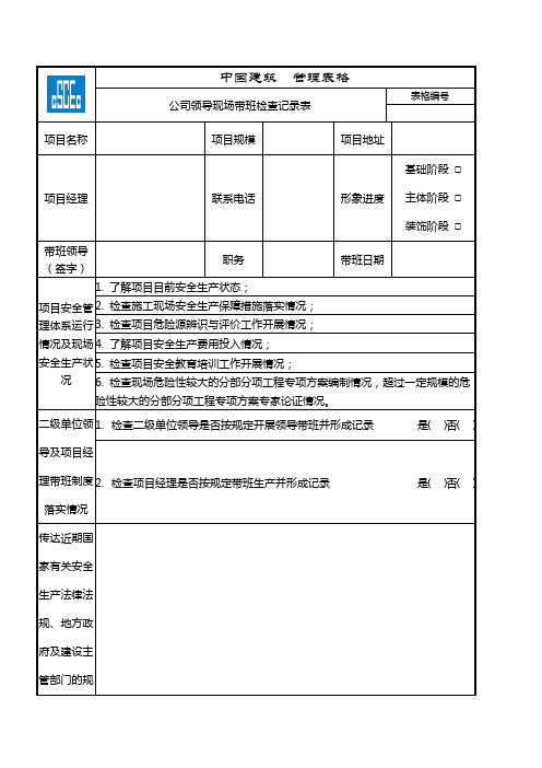 公司领导现场带班检查记录