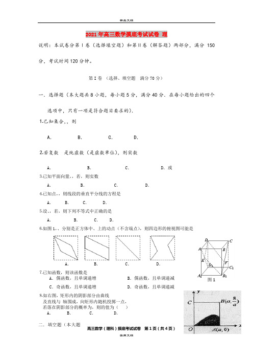 2021年高三数学摸底考试试卷 理