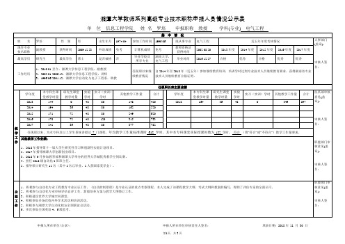 湘潭大学教师系列高级专业技术职称申报人员情况公示表