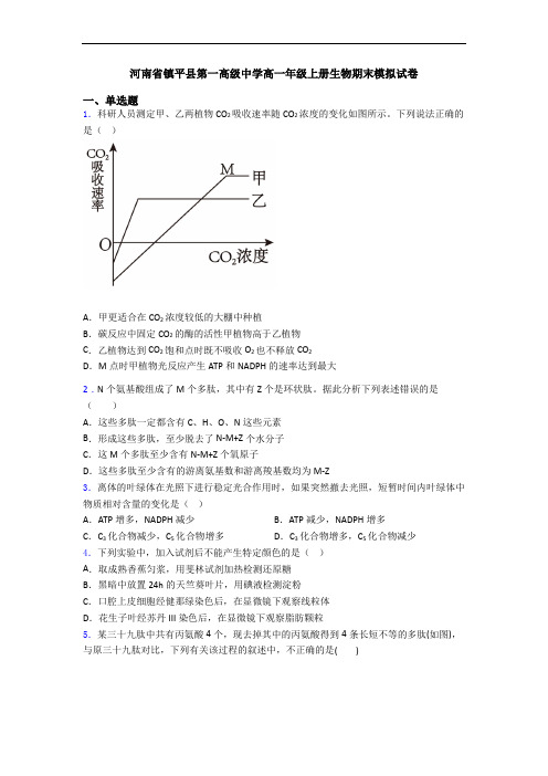 河南省镇平县第一高级中学高一年级上册生物期末模拟试卷