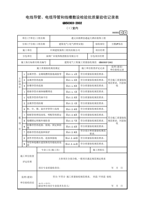 3电线导管、电缆导管和线槽敷设检验批质量验收记录表