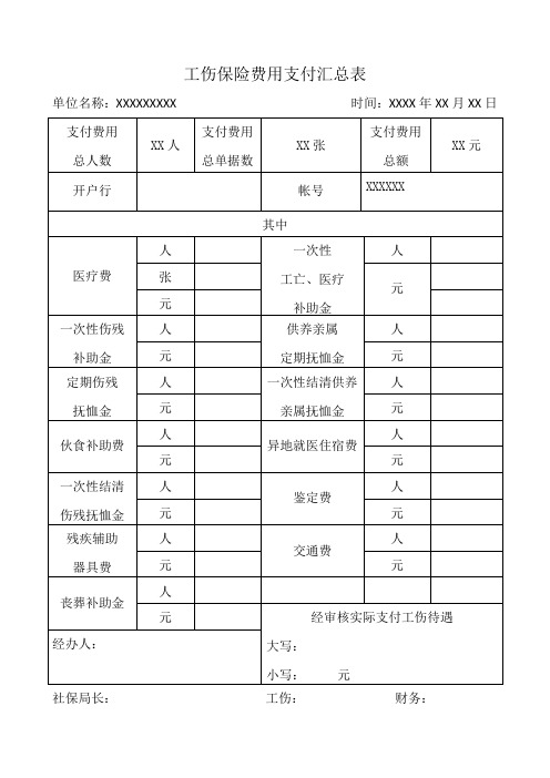 工伤保险费用支付汇总表1