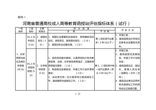 河南省普通高校成人高等教育函授站评估指标体系(试行)