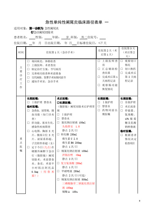 急性单纯性阑尾炎临床路径表单_修改好