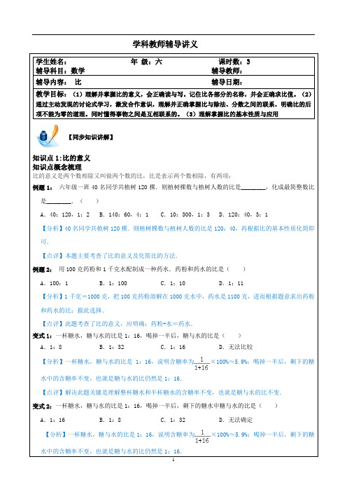 13比的意义、比的基本性质、比的应用