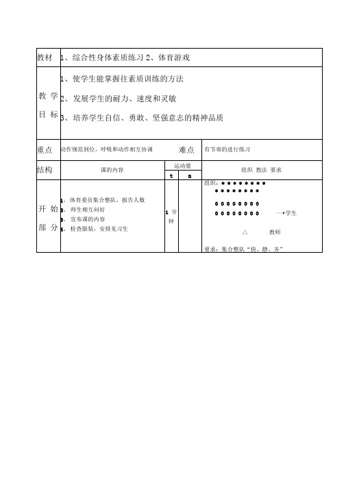 体育课身体素质练习教案