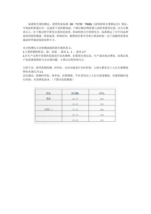 油漆固含量过高成本增加,过低质量下降,如何进行检测